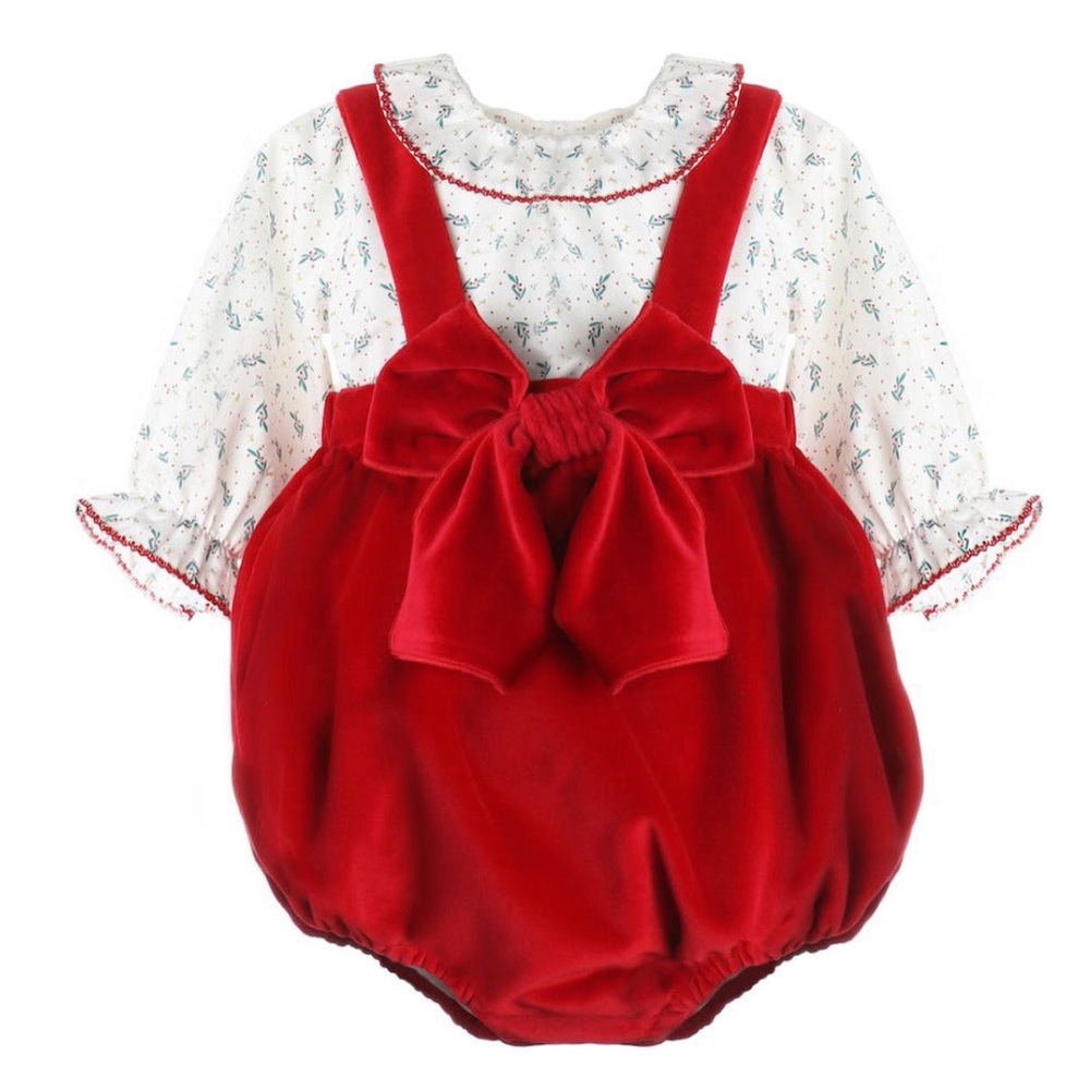 Sophie & Lucas Baby Girl 18M Red Velvet Bow Bubble Outfit Holiday Christmas